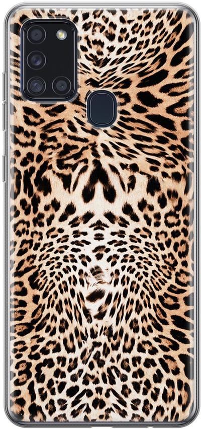 Leuke Telefoonhoesjes - Hoesje geschikt voor Samsung Galaxy A21s - Animal print - Soft case - TPU - Luipaardprint - Bruin