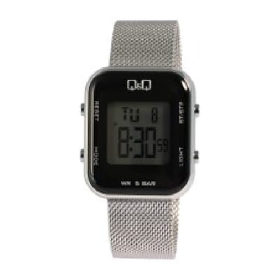 Q&Q-model m207j010y-Dameshorloge-digitaal-stopwatch-5 atm waterdicht-alarm-licht-datum-verstelbare Milanese band-afmetingen 39x32 mm