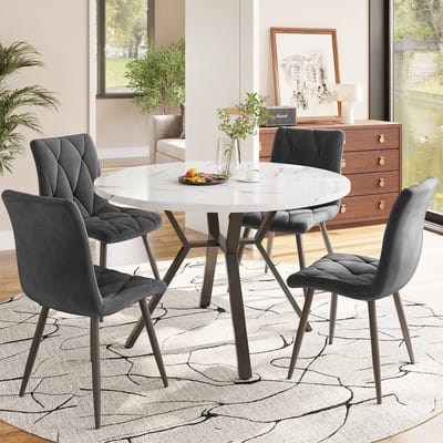 MODENUIT Eettafelset Rond 100 cm - 5-Delig Met 4 Ergonomische Stoelen - Voor Eetkamer - MDF Staal - Zwart Grijs