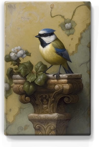 Pimpelmees - Handgelakt - 19,5 x 30 cm - Niet van echt te onderscheiden schilderijtje op hout - Mooier dan een print op canvas - Laqueprint.