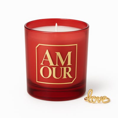 Luxe Geurkaars AMOUR met Verrassingssieraad – Rood Ombré Design – Sojawas Kaars in Stijlvolle Cadeauverpakking – Romantisch Liefdescadeau / Valentijnscadeau - Rood
