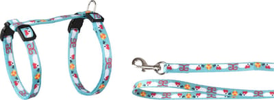 Flamingo Kittenharnas + Lijn Arwen - Kattentuigje - Blauw Print 15-25cm 10mm