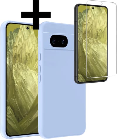 Hoesje - Met Screenprotector - Geschikt voor Google Pixel 8a - Sterk & Shockproof - Back Cover - Siliconen Case - Telefoon Hoes - Telefoonhoesjes - Lichtblauw