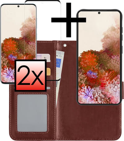 Hoesje - 2 in 1 - Geschikt voor Samsung Galaxy S20 - Met 2x Screenprotector - En Uitneembare Hard Cover - Bookcase - Wallet Case - Met Pasjeshouder - Book Case - Uitneembaar - Pashouder - Kunstleer - Bruin