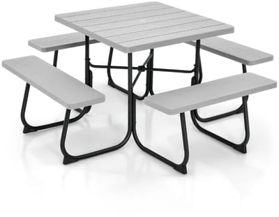 Picknicktafel - Kinderen - Tuintafel - Multifunctionele Picknick tafel - Speeltafel - Geschikt voor Buiten - Zwart / Wit / Grijs