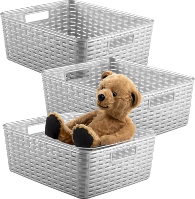 Plasticforte Opbergmand - 3x - Kastmand - rotan kunststof - zilvergrijs - 12 Liter - 30 x 37 x 13 cm