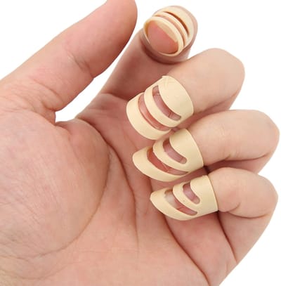 Allecto - Gitaarvingertoppen Set - 4 Stuks Thumb Picks voor Comfortabel Spelen - Beige - Perfect voor gitaristen - Verbeter grip en speelplezier - ..