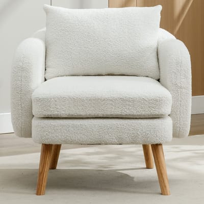 Moderne minimalistische stoel - eenpersoonsbank met extra dik kussen - zachte stoel - lounge stoel - massief houten poten - wit