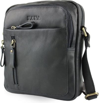 Fana Bags Leren Schoudertas Zwart - Crossbodytas Leer - Mannen Tasje - Heren Tas