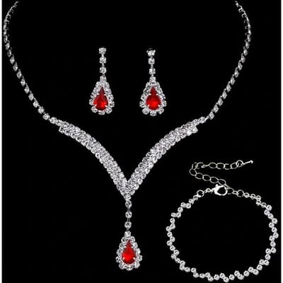 Bruidsaccessoires Mode Volledige Diamant V-hals Waterdruppel Halsketting Oorbellen Armband Set, Strass Oorbellen Accessoires gray