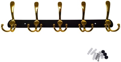 Hoexs Wandkapstok 15 Haken – Zwart Goud – 45cm – RVS – Inclusief Montage