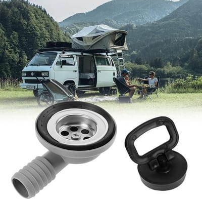 Ablaufset voor spoelbakken, Campingafvoer, Afvoerset met deksel, 90 graden zijaansluiting voor caravan, camper en boot, 50 mm diameter