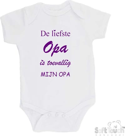 100% katoenen Romper "De liefste opa is toevallig mijn opa" Meisjes Katoen Wit/paars Maat 62/68