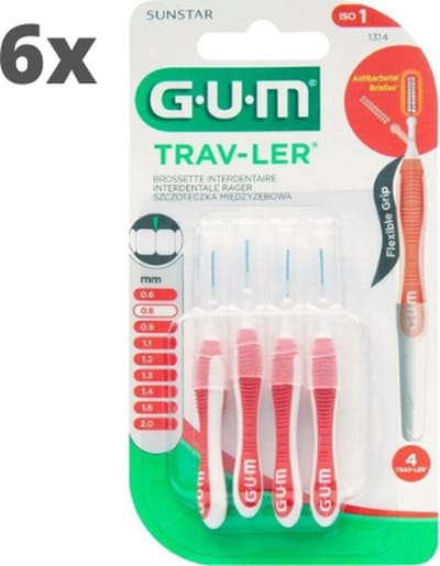 GUM Travler ragers Rood 0.8mm - 6 x 4 stuks - Voordeelverpakking