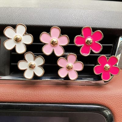 6 STUKS Madeliefje Bloem Luchtgat Clip Auto Airconditioning Uitlaat Clip Auto Luchtverfrisser Clip Auto Interieur Decoratie Accessoires voor Vrouwen white