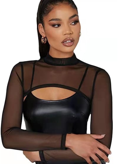 Dailygoods- Mesh Crop Top - Doorzichtige Lange Mouw - Sexy Shirt Top - Slim Fit - Ademend Materiaal - Perfect voor Festivals