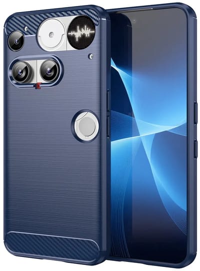 MobyDefend Hoesje - Geschikt voor Nothing Phone (3) - TPU Backcover - Geborstelde Metaal & Carbon-Look - Blauw