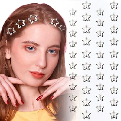 40 Stuks Heldere Matte Zilveren Metalen Ster Haarclips Antislip