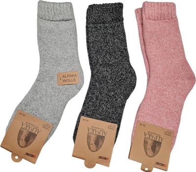 Alpaca Wollen Sokken- Huissokken - Wintersokken - Thermosokken - 3Pack - Grijs DGrijs Roze - 35 t/m 38