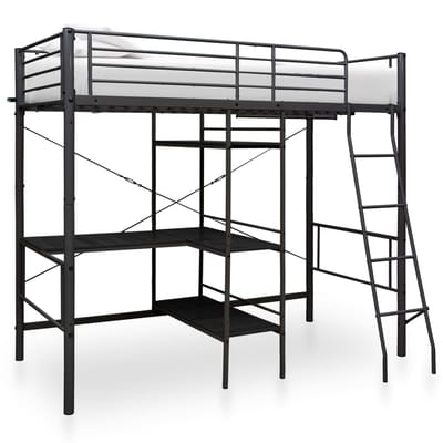 vidaXL - Stapelbedframe - met - tafel - metaal - zwart - 90x200 - cm
