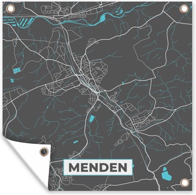 Tuin poster Kaart – Plattegrond – Stadskaart – Menden – Duitsland – Blauw - 200x200 cm - Tuindoek