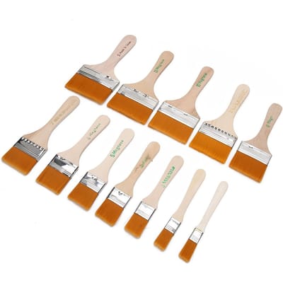 12 stuks Houten Schilderpenseel Nylon Grenen Stofreiniging Aquarel Olieverf Muurverf Gereedschap
