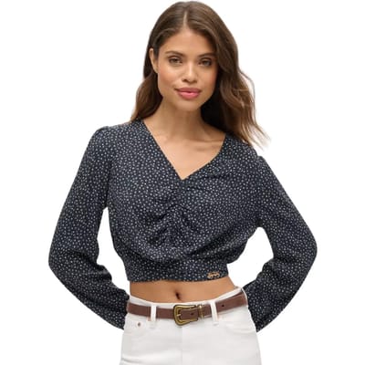 Superdry Vintage top met Geknoopte Voorkant Blauw Grootte: 42