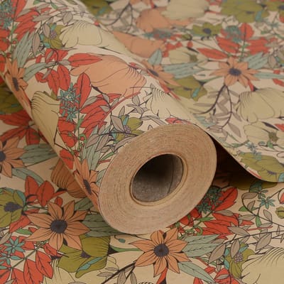 Kraft Inpakpapier - Bloemenpapier Cadeau - Cadeaus Versieren - Dubbelzijdig Bedrukt - 43 cm Breed - Bloemenprint