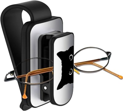 Zonnebrilhouder Auto - Brilclip Vizier - Veilig Opbergen - Charmant Kattenontwerp - Compact Formaat - Zwart Zilver