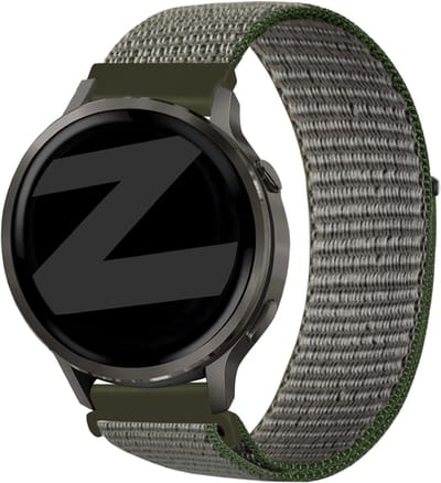 Bandz Nylon loop bandje 20mm geschikt voor Garmin Vivoactive 6 / 5 / 3 / Vivomove / 3 / HR / Style / Luxe / Sport / Trend / Forerunner 645 / 570 / 245 / 170 / 165 / 70 / 55 / Venu / SQ / SQ2 / 2 Plus / Approach S12 / S40 / S42 / S44 - Olijfgroen