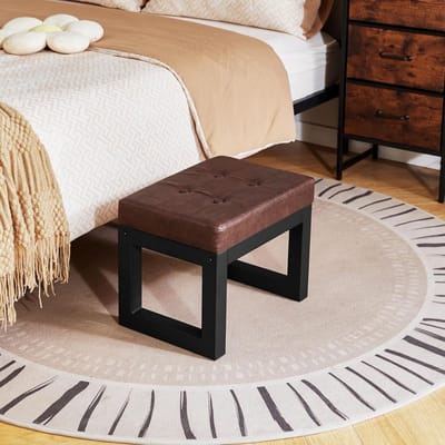 KAD® Voetenbankje Of Poef - Hockers En Poefen - Poef Rond - Donkerbruin - ‎30cm x 41cm x 32cm