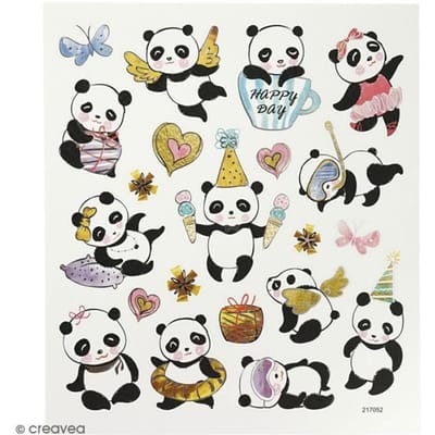 Stickers Panda’s - Stickervel Met Panda Thema - Zelfklevende Stickers Voor Knutselprojecten, DIY Decoratie & Scrapbooking - 15x16,5 cm - 1 Vel