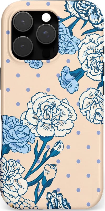 Casetastic hoesje geschikt voor Apple iPhone 16 Pro - MagSafe - Dubbellaagse bescherming - Anjer elegantie - Fashion Case - Zand Zilver Lichtblauw