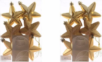 Decoris kersthanger sterren - 12x st - goud - 7 cm - kunststof - kerstornamenten - kerstversiering
