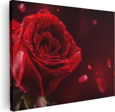 Artaza Canvas Schilderij Rozen - 40x30 cm - Klein - Wanddecoratie Bloemen Woonkamer - Muurdecoratie Bloem - Kamer Accessoires Rood