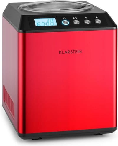 Klarstein Roomijsmachine Vanilla Sky met Compressor 2L 180W - IJsbereider voor - LCD-Display Auto-Stop - voor Thuis voor Feest - Edelstaal RVS Zilver Rood - Ice Cream Maker - Softijsmachine