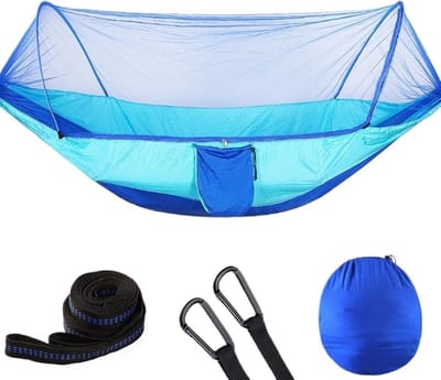Hangmat Dubbel - Nylon Net - Outdoor Ontspanning - Inclusief Boomriemen - 290 x 140 cm - Blauw