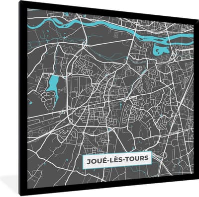 Fotolijst incl. Poster - Frankijk - Joué-lès-Tours - Plattegrond - Kaart - Stadskaart - 40x40 cm - Posterlijst