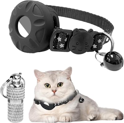 Veiligheidshalsband met Air-Tag voor katten, anti-verlies, reflecterend, bel - zwart - huisdieraccessoires.