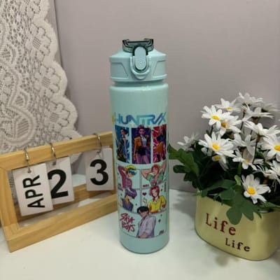 Chasseuse de Sorcières Groupe de Filles Tasse Moyenne Motif Mignon Tasse à Paille Tasse à Eau Étudiant Ceinture Élastique Dessin Animé Sport Fitness Tasse 800ml vert