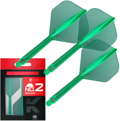 Target Darts K Flex Geïntegreerde Dart Flights en Shafts, No.2 - Medium (33mm), Groen, Set van 3, Compatibel met 2BA Draad, Gebruikt door Professionele Spelers