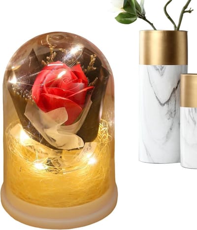 Bewaarde Rozenboeket - Bloemen Decoratie - Woonkamer Verfraaien - Aanraakgevoelige LED - 17 x 11.5 cm - Roze