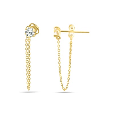 New Bling 9NBSAM-G230206 Gouden Oorhangers met Zirkonia - Ankerschakel - Ster 3,4mm - Lus - 22,5mm Lengte - 14 Karaat - Goud