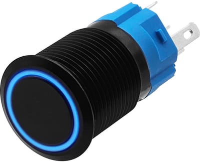 ProRide Metalen Drukschakelaar 12V ON-OFF - 16mm - Aan/uit schakelaar - Spatwaterdicht - 12V/24V - LED Indicatie Blauw