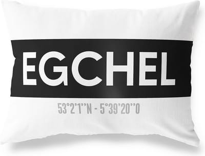 Tuinkussen EGCHEL - LIMBURG met coördinaten - Buitenkussen - Bootkussen - Weerbestendig - Jouw Plaats - Studio216 - Modern - Zwart-Wit - 50x30cm
