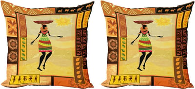 ABAKUHAUS Afro decoratieve kussenhoes, 2-pack, folkloristisch, modern accent, dubbelzijdige digitale print, 60x60 cm, veelkleurig