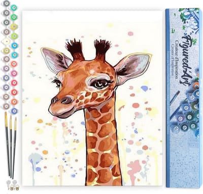 Figured'Art Schilderen op Nummer Volwassenen canvas Bruine giraffe - Handwerk acrylverf Kit DIY Compleet - 40x50cm zonder frame