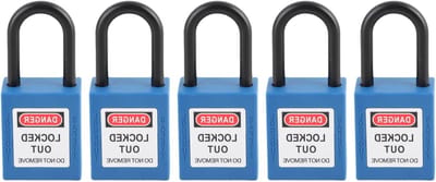Geïsoleerd Hangslot Set van 5 Stuks - 38 mm Lichtgewicht Nylon met Sleutel voor Lockout Tagout Toepassingen, Blauw Veiligheidsslot voor Bedrijven en Werkplaatsen