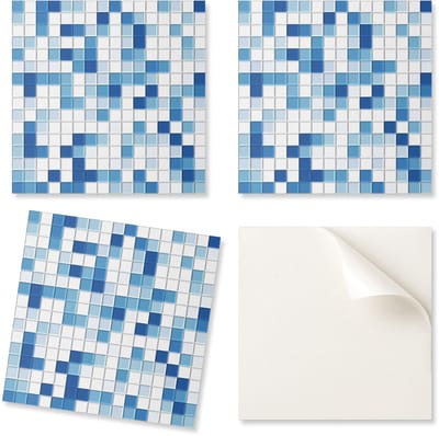 Mozaïek vinyl wandtegelset in verschillende blauwtinten 20x20x20 cm