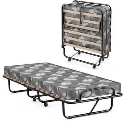 Logeerbed - Vouwbed - Opklapbed - Zetelbed - Logeermatras - 1 persoons - Staal frame - Grijs